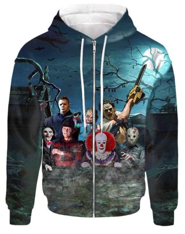 Horror Friends Halloween 2 Hoodie T-shirt - All Over Apparel - Zip Hoodie / S - www.secrettees.com