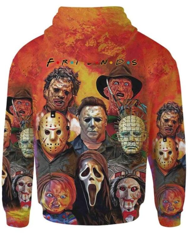 Horror Friends Halloween Characters all over print Hoodie T-shirt - All Over Apparel - www.secrettees.com