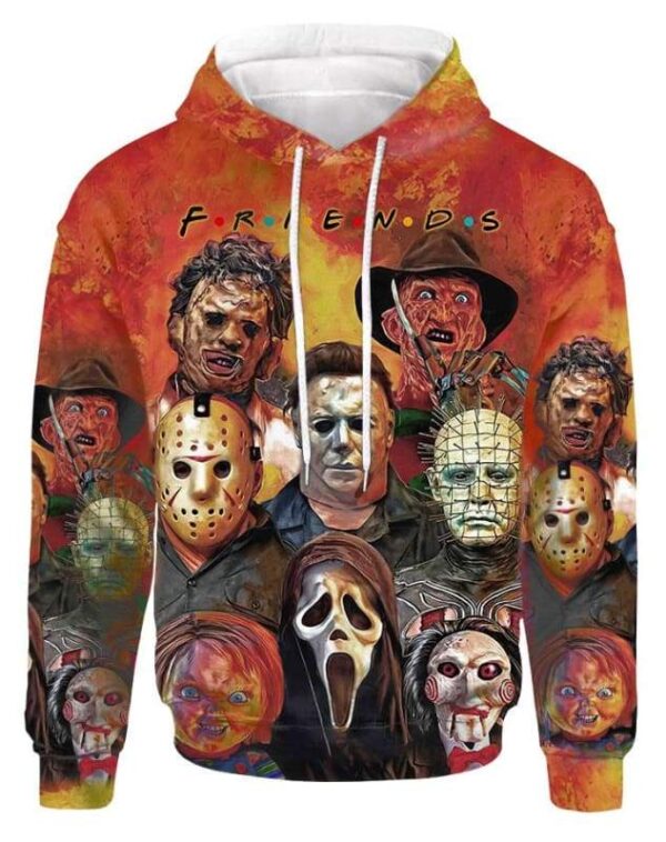 Horror Friends Halloween Characters all over print Hoodie T-shirt - All Over Apparel - Hoodie / S - www.secrettees.com