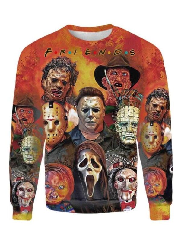 Horror Friends Halloween Characters all over print Hoodie T-shirt - All Over Apparel - Sweatshirt / S - www.secrettees.com