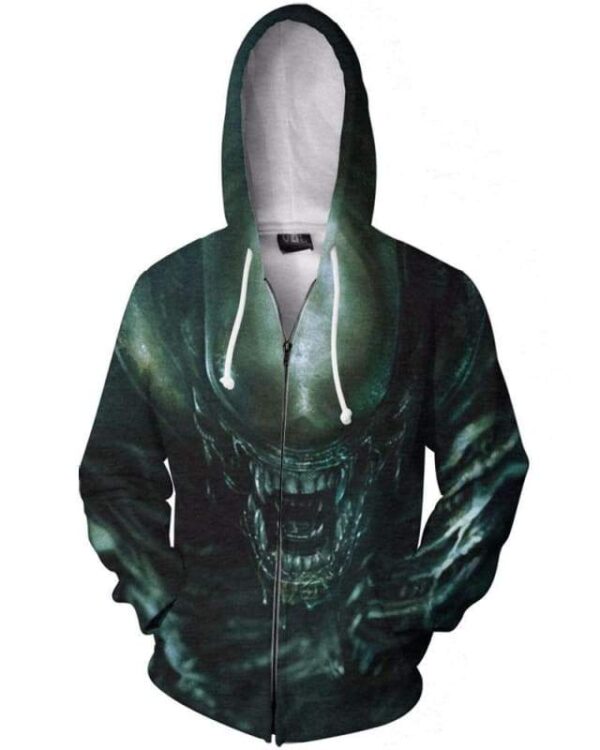 Horror Scared Alien - All Over Apparel - Zip Hoodie / S - www.secrettees.com