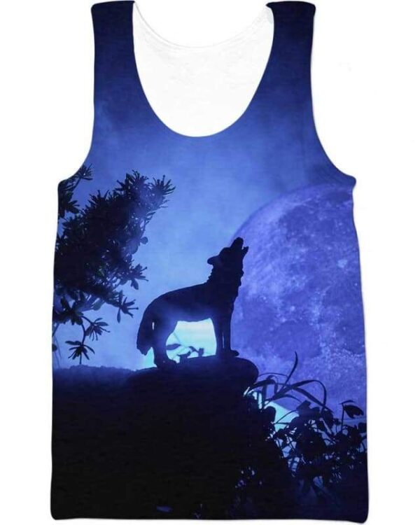 Howling Wolf Against Dark - All Over Apparel - Tank Top / S - www.secrettees.com