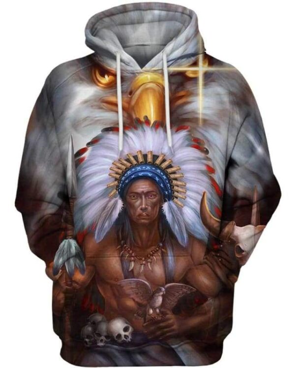 Indian Chief And Eagle - All Over Apparel - Hoodie / S - www.secrettees.com