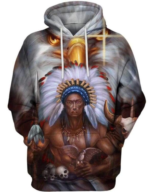Indian Chief And Eagle - All Over Apparel - Hoodie / S - www.secrettees.com