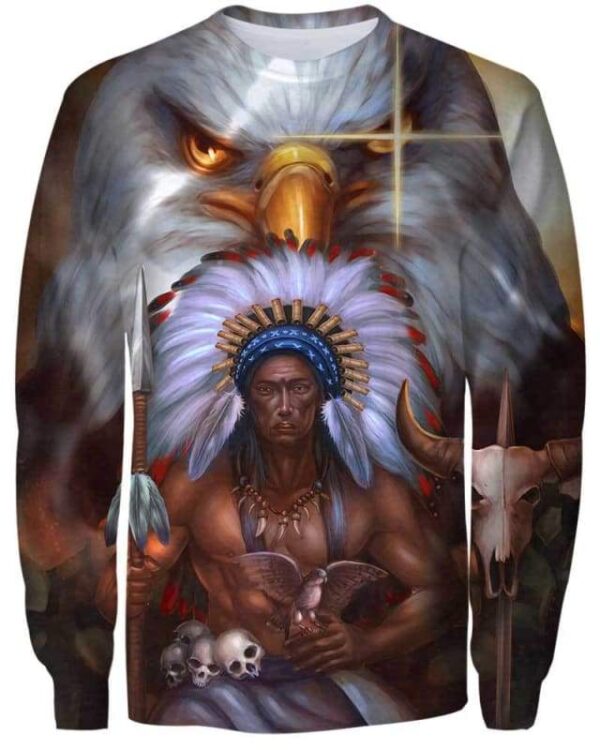 Indian Chief And Eagle - All Over Apparel - Sweatshirt / S - www.secrettees.com
