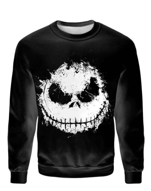 Jack Skeleton Face Hoodie T-shirt - All Over Apparel - Sweatshirt / S - www.secrettees.com