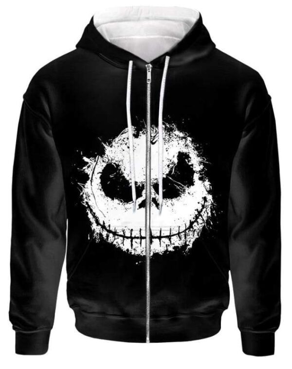 Jack Skeleton Face Hoodie T-shirt - All Over Apparel - Zip Hoodie / S - www.secrettees.com