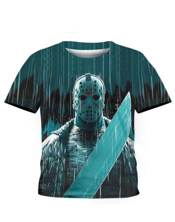 Jason voorhee Under The Rain Hoodie T-shirt - All Over Apparel - Kid Tee / S - www.secrettees.com