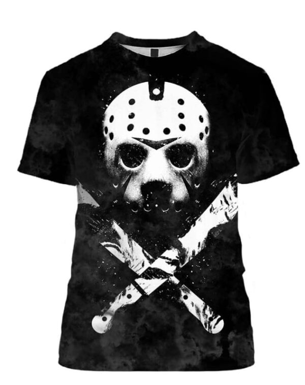 Jason Voorhees Mask Hoodie T-shirt - All Over Apparel - T-Shirt / S - www.secrettees.com
