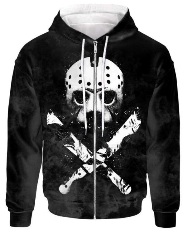 Jason Voorhees Mask Hoodie T-shirt - All Over Apparel - Zip Hoodie / S - www.secrettees.com