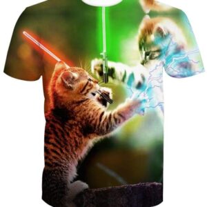 Jedi Cats With Lightsabers 3D T-shirt - All Over Apparel - Kid Tee / S - www.secrettees.com
