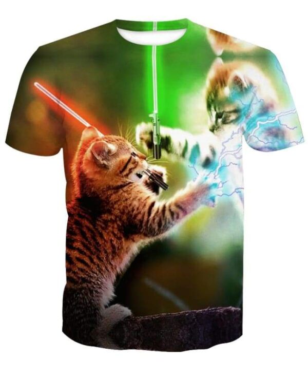 Jedi Cats With Lightsabers 3D T-shirt - All Over Apparel - Kid Tee / S - www.secrettees.com