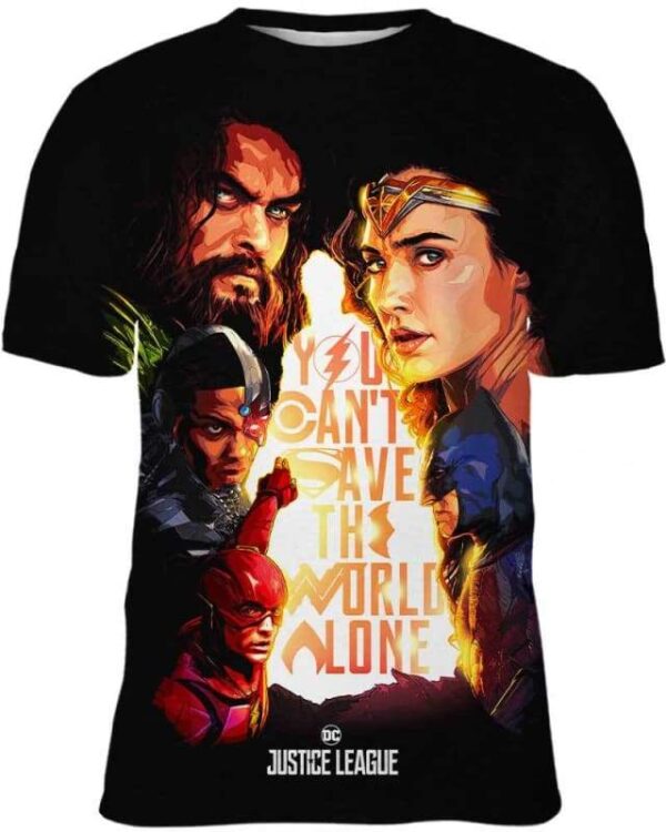 Justice League - You Can Save The World Alone - All Over Apparel - Kid Tee / S - www.secrettees.com
