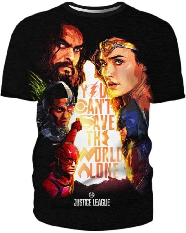 Justice League - You Can Save The World Alone - All Over Apparel - T-Shirt / S - www.secrettees.com