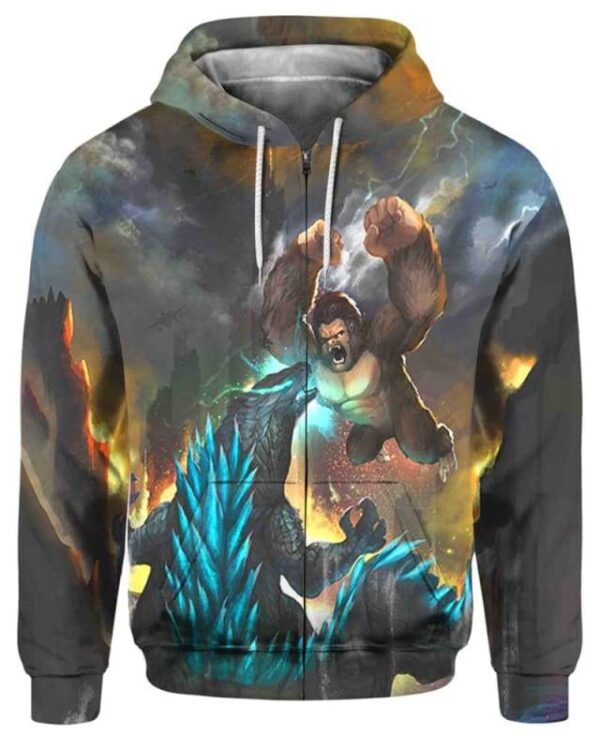 King Kong Vs Godzilla - All Over Apparel - Zip Hoodie / S - www.secrettees.com