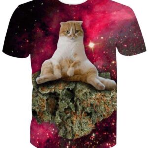 Kitten Cat Sitting On Weed In Space 3D T-shirt - All Over Apparel - T-Shirt / S - www.secrettees.com