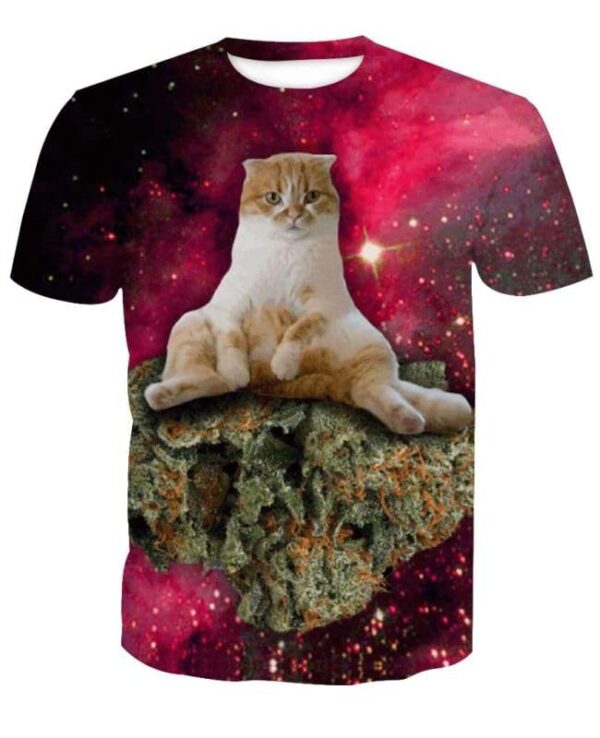 Kitten Cat Sitting On Weed In Space 3D T-shirt - All Over Apparel - T-Shirt / S - www.secrettees.com