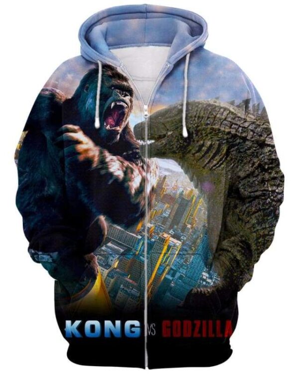 Kong vs Godzilla - All Over Apparel - Zip Hoodie / S - www.secrettees.com