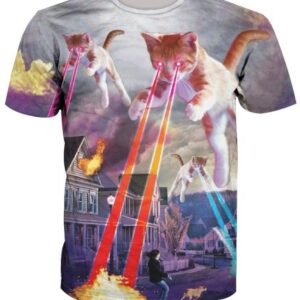 Lasers and Explosions Cat 3D T-shirt - All Over Apparel - T-Shirt / S - www.secrettees.com