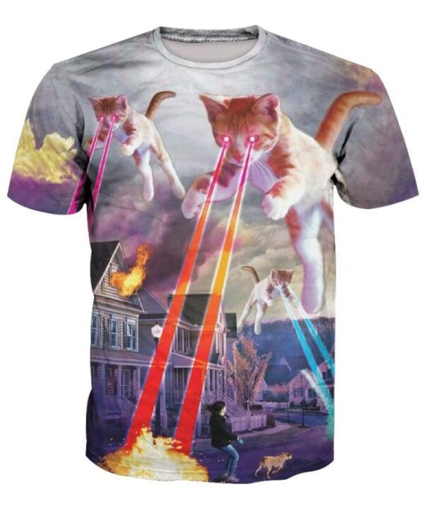 Lasers and Explosions Cat 3D T-shirt - All Over Apparel - T-Shirt / S - www.secrettees.com