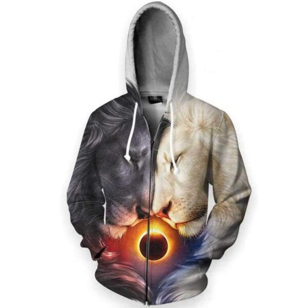 Lion Heart Day and Night 3D All Over Print T-shirt Zip Hoodie Sweater Tank - All Over Apparel - Zip Hoodie / S - www.secrettees.com