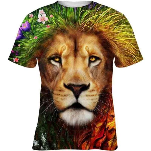 Lion in Forest Flower 3D All Over Print T-shirt Zip Hoodie Sweater Tank - All Over Apparel - Kid Tee / S - www.secrettees.com