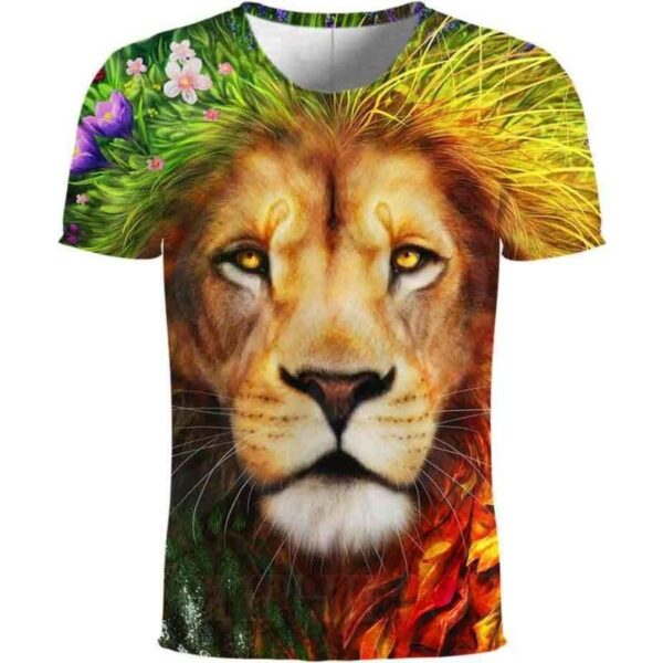 Lion in Forest Flower 3D All Over Print T-shirt Zip Hoodie Sweater Tank - All Over Apparel - T-Shirt / S - www.secrettees.com