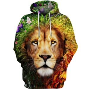 Lion in Forest Flower 3D All Over Print T-shirt Zip Hoodie Sweater Tank - All Over Apparel - Hoodie / S - www.secrettees.com
