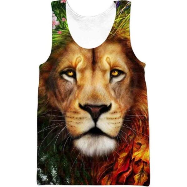 Lion in Forest Flower 3D All Over Print T-shirt Zip Hoodie Sweater Tank - All Over Apparel - Tank Top / S - www.secrettees.com