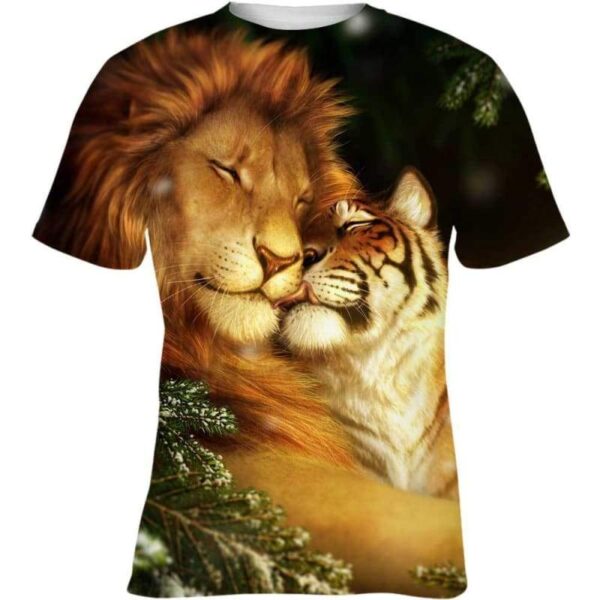 Lion Love 3D All Over Print T-shirt Zip Hoodie Sweater Tank - All Over Apparel - Kid Tee / S - www.secrettees.com