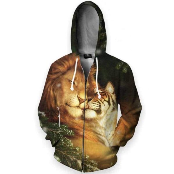 Lion Love 3D All Over Print T-shirt Zip Hoodie Sweater Tank - All Over Apparel - Zip Hoodie / S - www.secrettees.com