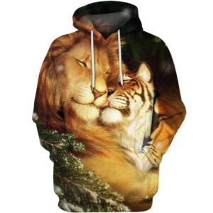 Lion Love 3D All Over Print T-shirt Zip Hoodie Sweater Tank - All Over Apparel - Hoodie / S - www.secrettees.com