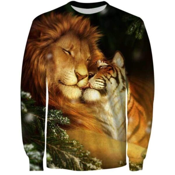 Lion Love 3D All Over Print T-shirt Zip Hoodie Sweater Tank - All Over Apparel - Sweatshirt / S - www.secrettees.com