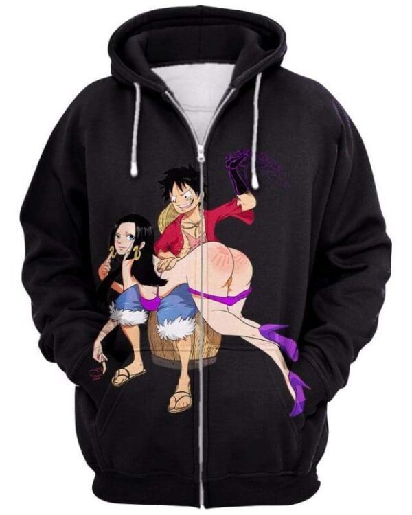 Luffy & Boa Sculaccia - All Over Apparel - Zip Hoodie / S - www.secrettees.com