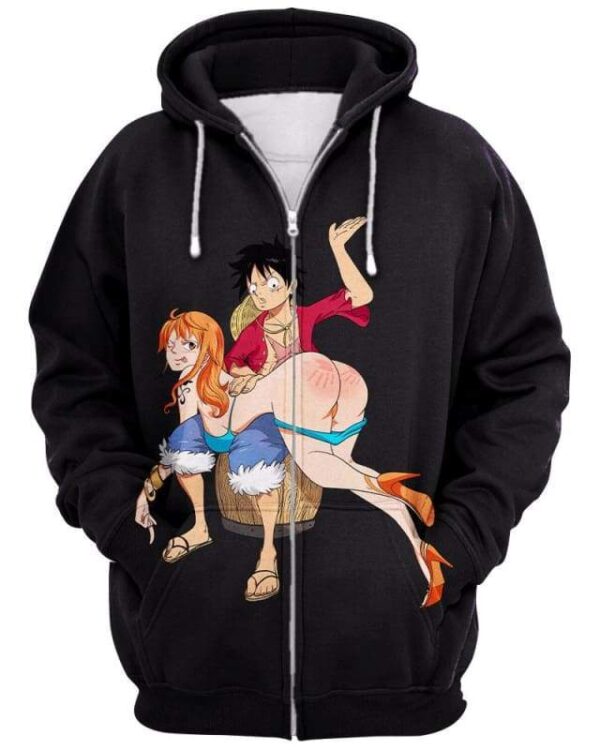 Luffy & Nami Sculaccia - All Over Apparel - Zip Hoodie / S - www.secrettees.com