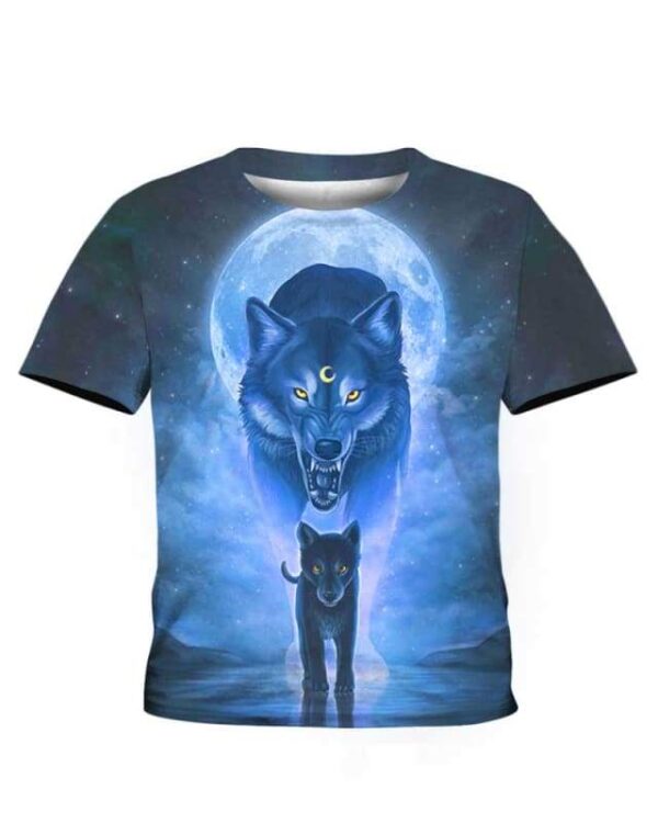 Male Wolves Moon Galaxy - All Over Apparel - Kid Tee / S - www.secrettees.com