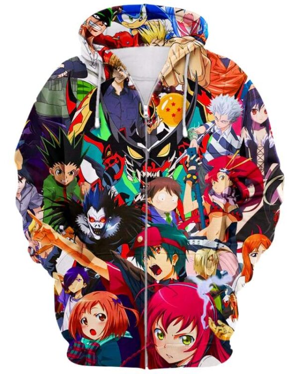 Manga Characters - All Over Apparel - Zip Hoodie / S - www.secrettees.com