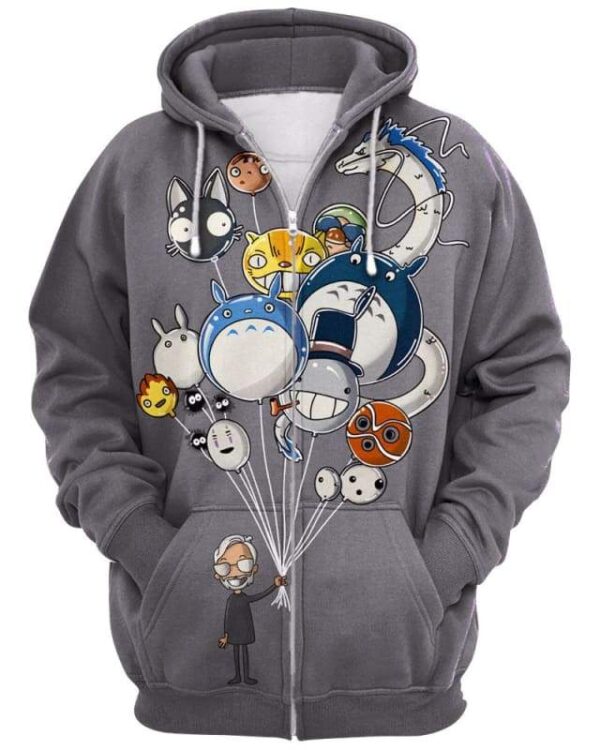 Miyazaki’s Balloons - All Over Apparel - Zip Hoodie / S - www.secrettees.com