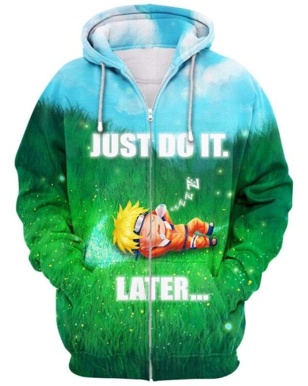 Naruto - Just Do It Later - All Over Apparel - Zip Hoodie / S - www.secrettees.com