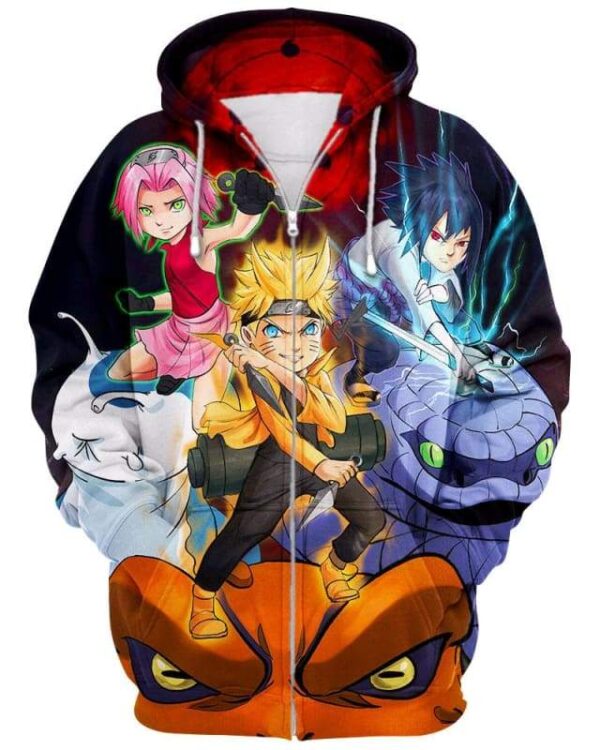 Naruto Legendary Team 7 - All Over Apparel - Zip Hoodie / S - www.secrettees.com