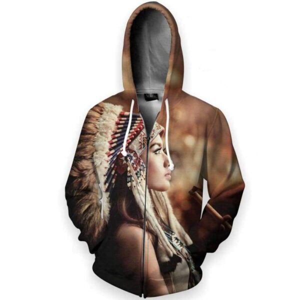 Native American Girl 3D All Over Print T-shirt Zip Hoodie Sweater Tank - All Over Apparel - Zip Hoodie / S - www.secrettees.com