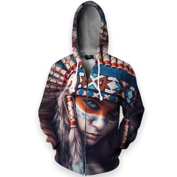 Native American Girl 3D All Over Print T-shirt Zip Hoodie Sweater Tank - All Over Apparel - Zip Hoodie / S - www.secrettees.com