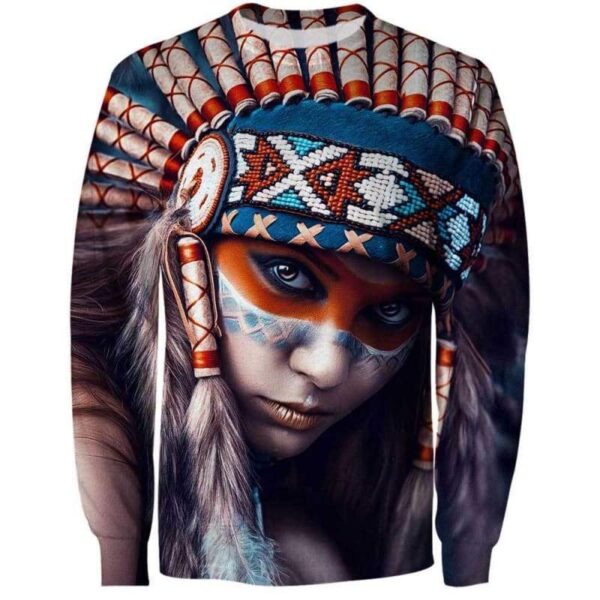 Native American Girl 3D All Over Print T-shirt Zip Hoodie Sweater Tank - All Over Apparel - Sweatshirt / S - www.secrettees.com