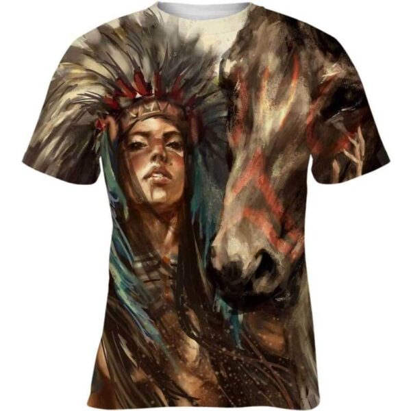 Native American Girl And Horse 3D All Over Print T-shirt Zip Hoodie Sweater Tank - All Over Apparel - Kid Tee / S - www.secrettees.com