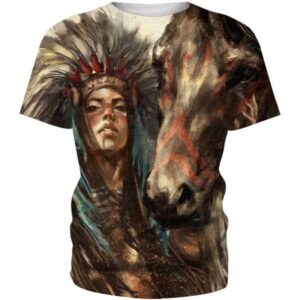Native American Girl And Horse 3D All Over Print T-shirt Zip Hoodie Sweater Tank - All Over Apparel - T-Shirt / S - www.secrettees.com
