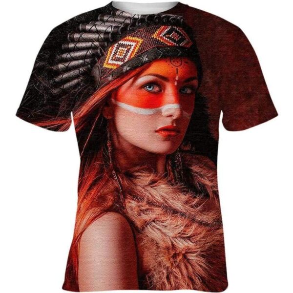 Native American Girl Red 3D All Over Print T-shirt Zip Hoodie Sweater Tank - All Over Apparel - Kid Tee / S - www.secrettees.com