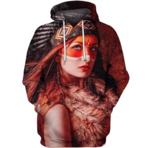 Native American Girl Red 3D All Over Print T-shirt Zip Hoodie Sweater Tank - All Over Apparel - Hoodie / S - www.secrettees.com