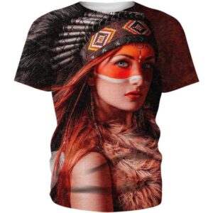 Native American Girl Red 3D All Over Print T-shirt Zip Hoodie Sweater Tank - All Over Apparel - T-Shirt / S - www.secrettees.com