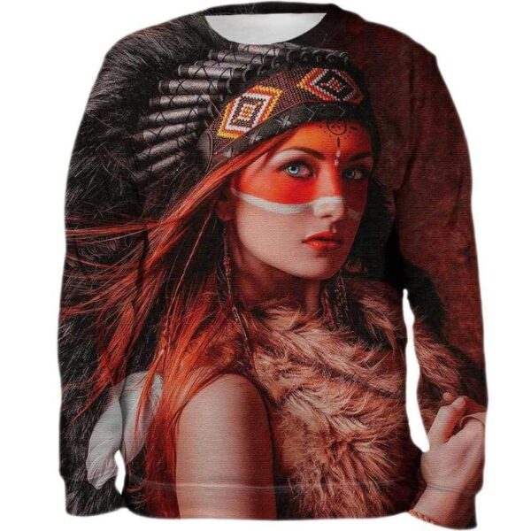 Native American Girl Red 3D All Over Print T-shirt Zip Hoodie Sweater Tank - All Over Apparel - Sweatshirt / S - www.secrettees.com