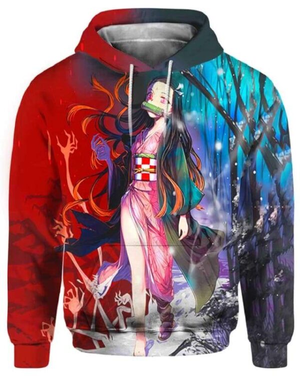 Nezuko In The Snow Forest - All Over Apparel - Hoodie / S - www.secrettees.com